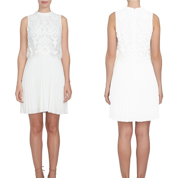 ✨HP!✨ CeCe Pleat Chiffon & Lace Popover Dress - Picture 2 of 8